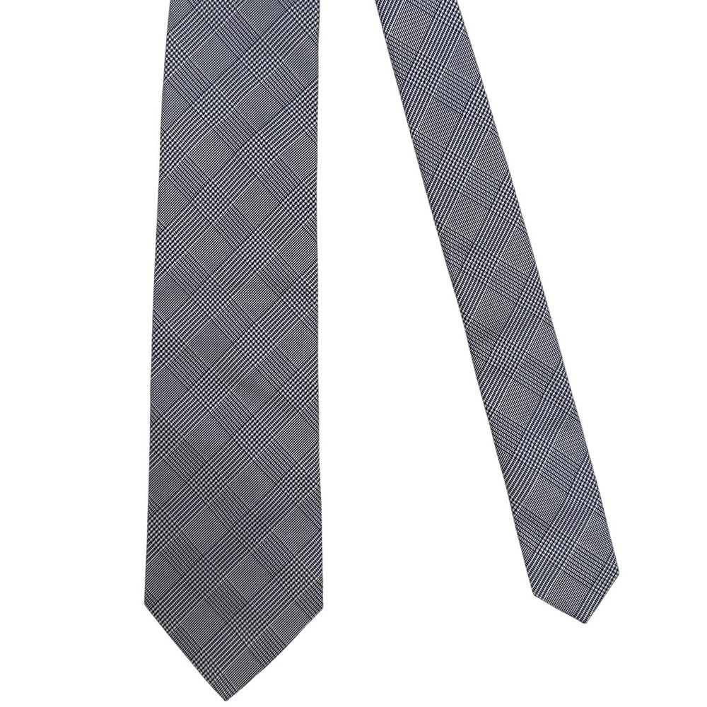 Drakes London Mens Silk Tie Navy Blue White Glen Plaid Check W: 3.25"